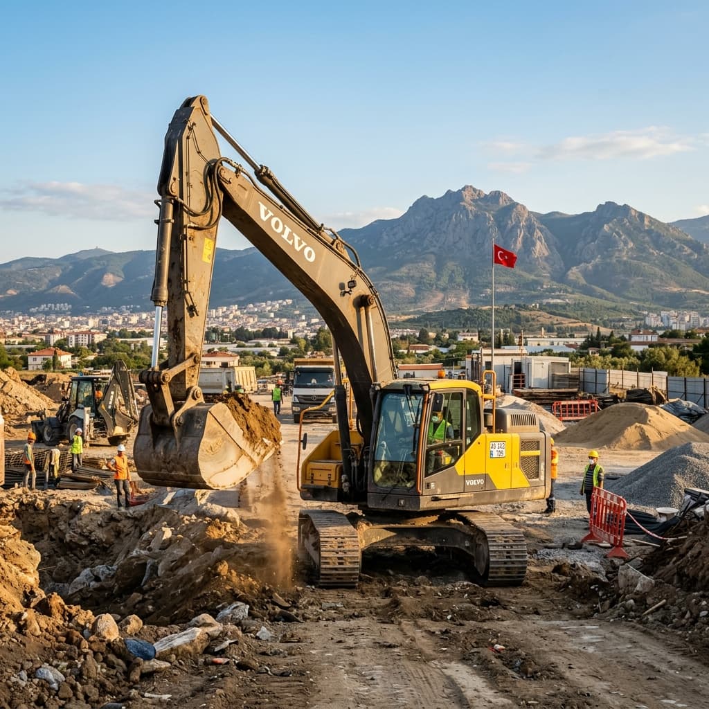 Massive Excavator at Construction Site